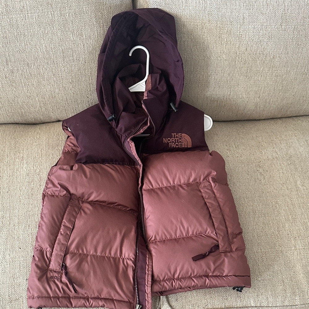 The North Face Burgundy Hooded Puffer Vest